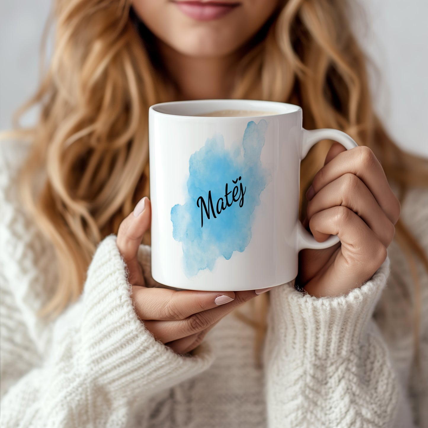 Hrnek se jménem Matěj – modrý akvarel