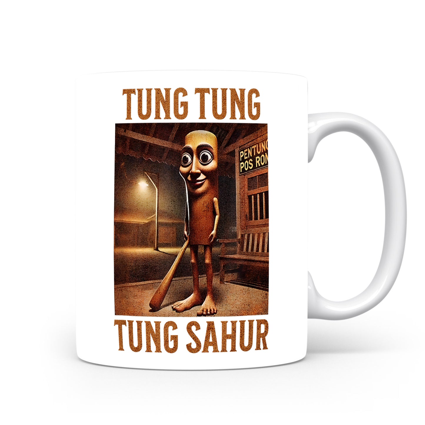Hrnek s italským brainrotem – Tung Tung Tung Sahur — noční ulice