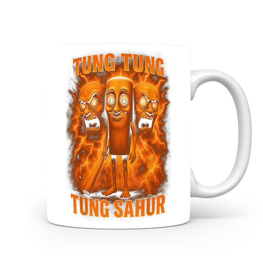 Hrnek s italským brainrotem – Tung Tung Tung Sahur — ohnivá exploze