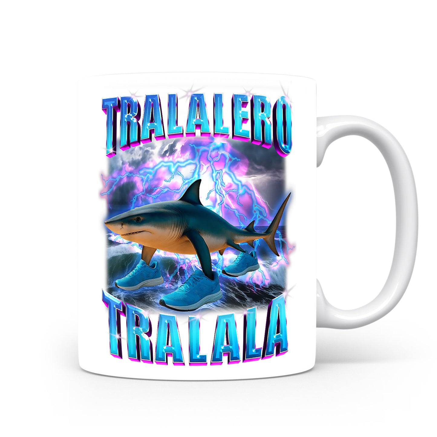 Hrnek s italským brainrotem – Tralalero Tralala — žralok galaxie