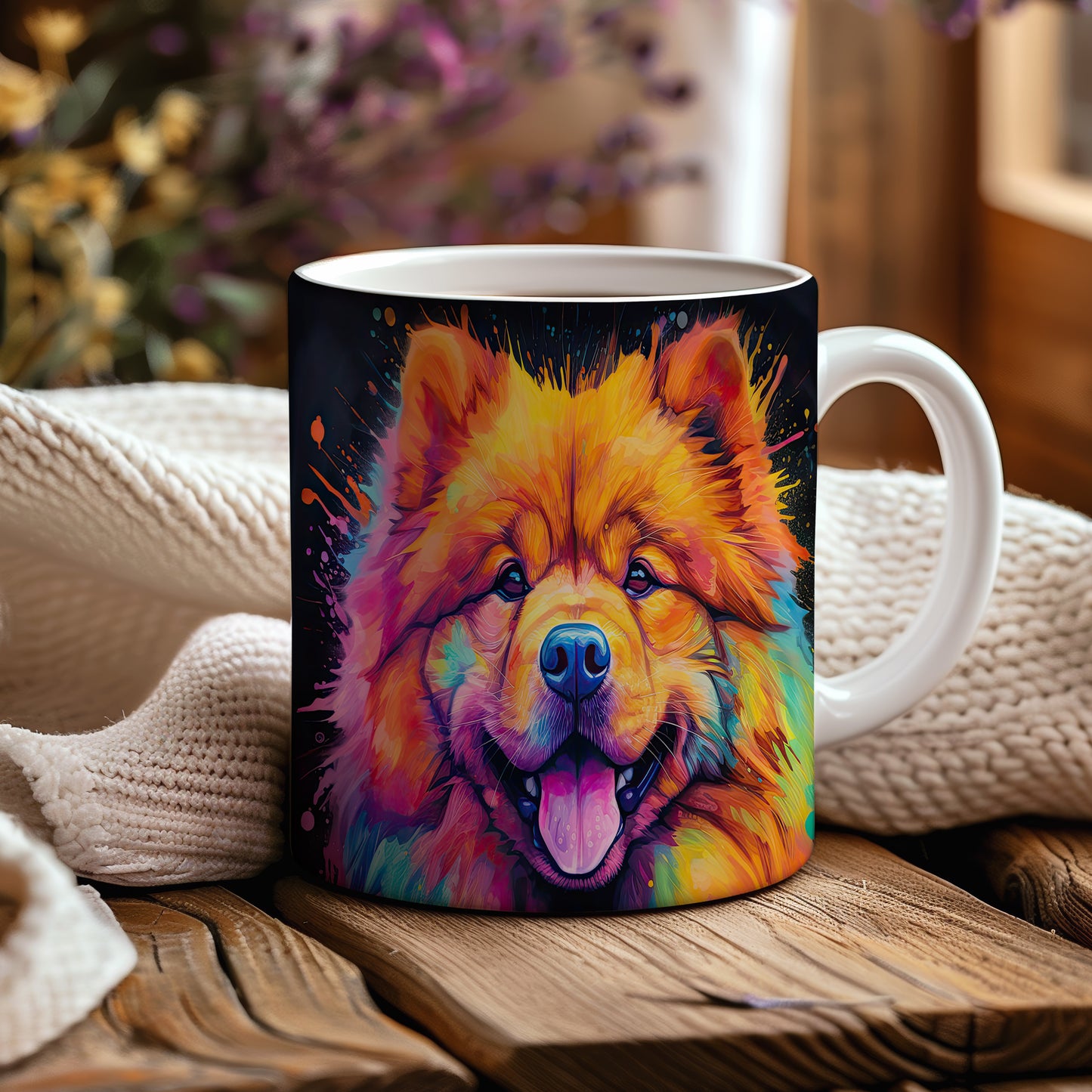 Hrnek s barevným chow-chow špicem