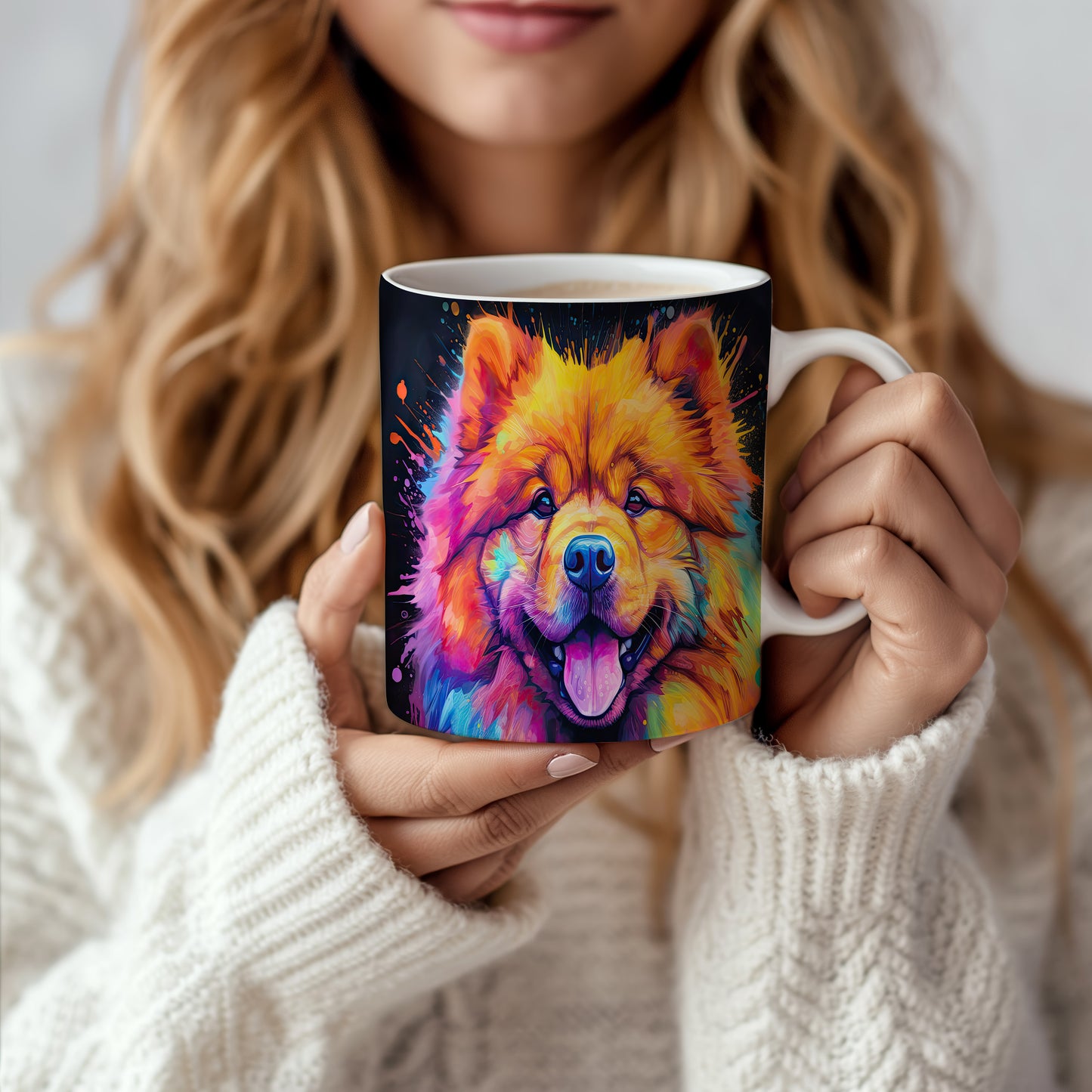 Hrnek s barevným chow-chow špicem