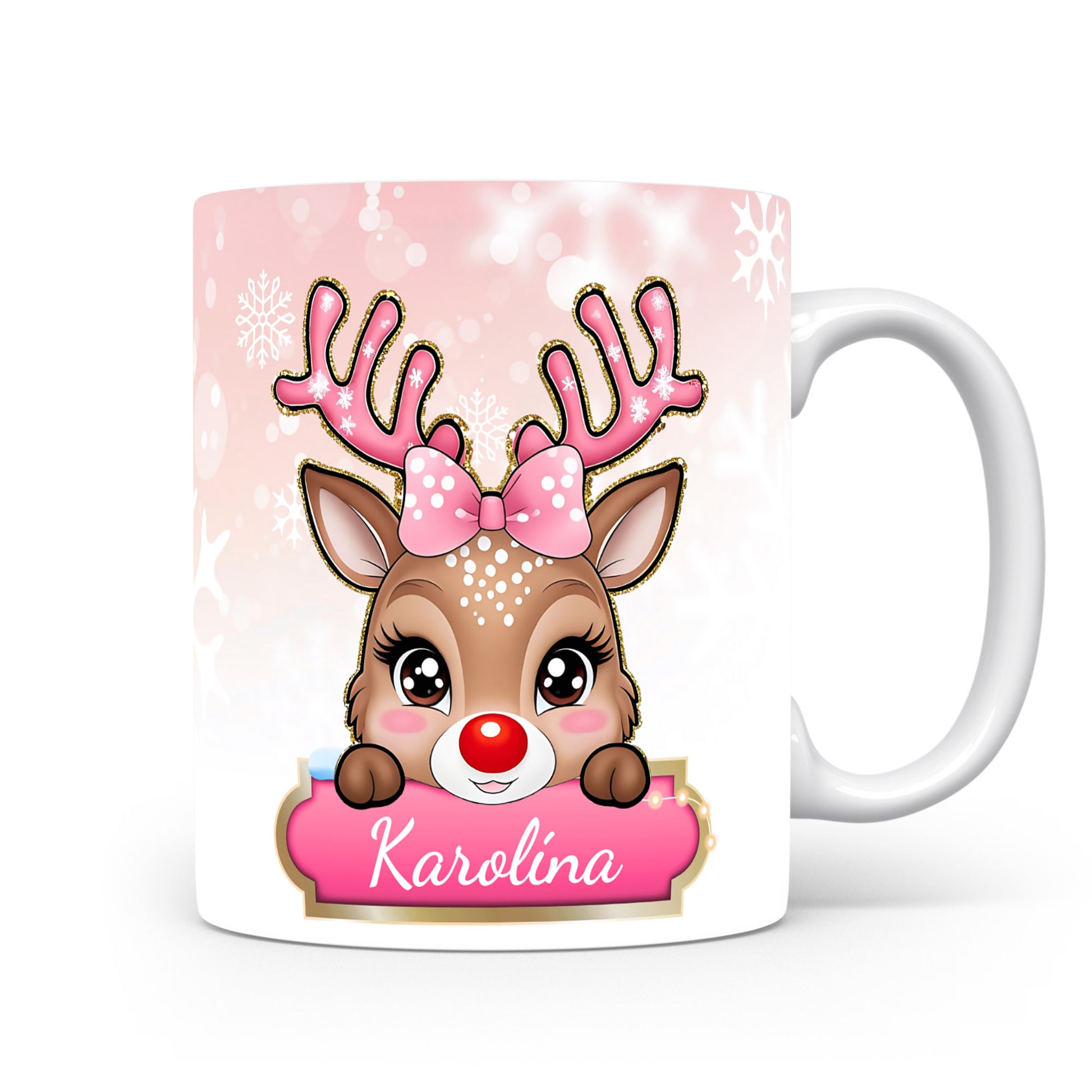 Dětský hrnek se jménem Karolina | Sobí motiv pro holky