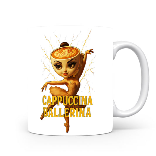 Hrnek s italským brainrotem – Cappuccina Ballerina — kakaová baletka