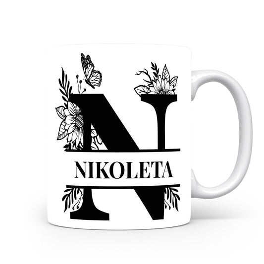 Hrnek se jménem Nikoleta | Květinový monogram