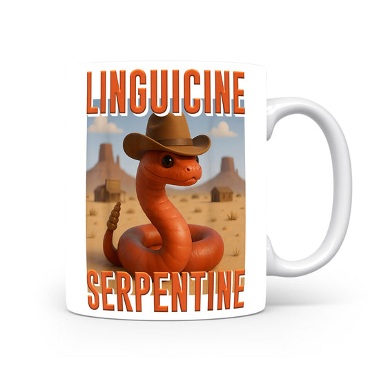 Hrnek s italským brainrotem – Linguicine Serpentine — kovbojský had