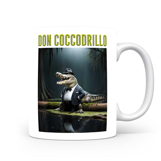 Hrnek s italským brainrotem – Don Coccodrillo — mafián krokodýl