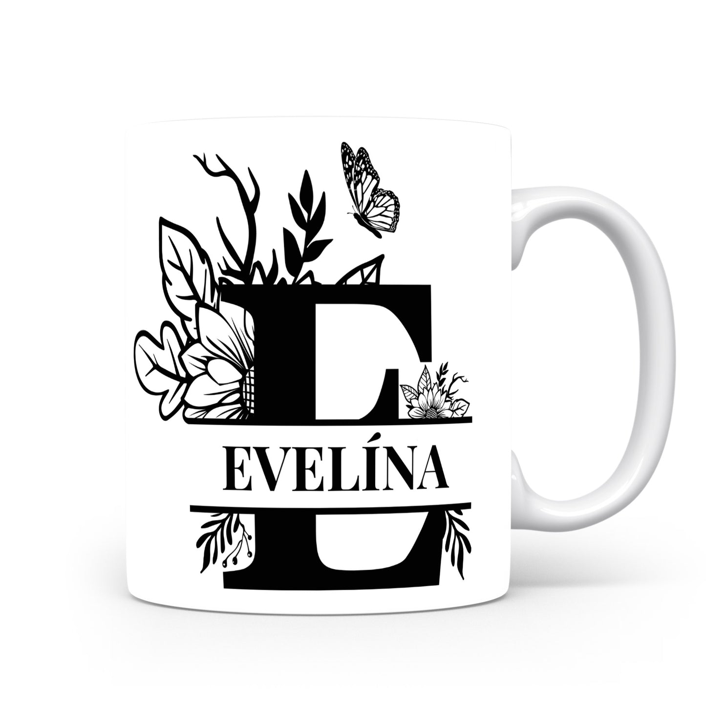 Hrnek se jménem Evelína | Květinový monogram