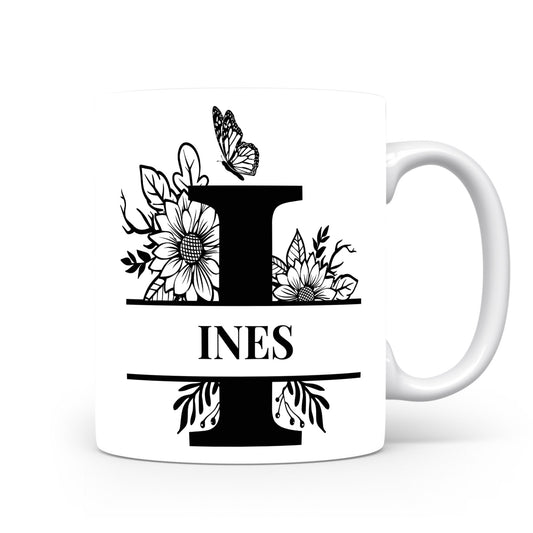 Hrnek se jménem Ines | Květinový monogram