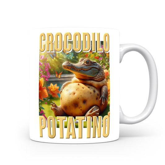 Hrnek s italským brainrotem – Crocodilo Potatino — bramborový krokouš