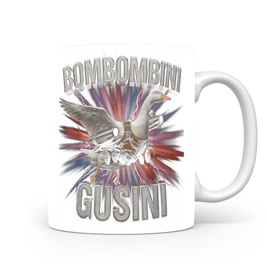 Hrnek s italským brainrotem – Bombombini Gussini — výbuch křídel