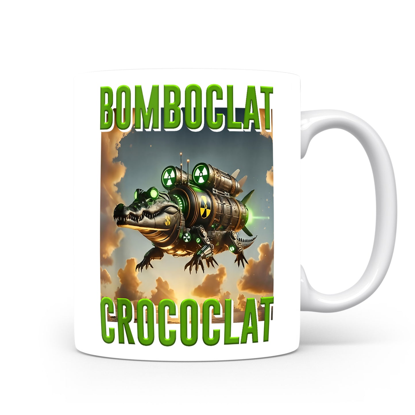 Hrnek s italským brainrotem – Bomboglat Crococlat — žabí bombardér
