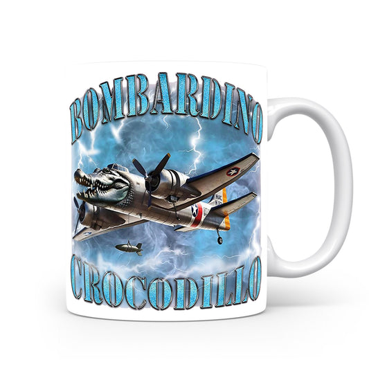 Hrnek s italským brainrotem – Bombardino Crocodilo — stíhačka (růžová aura)