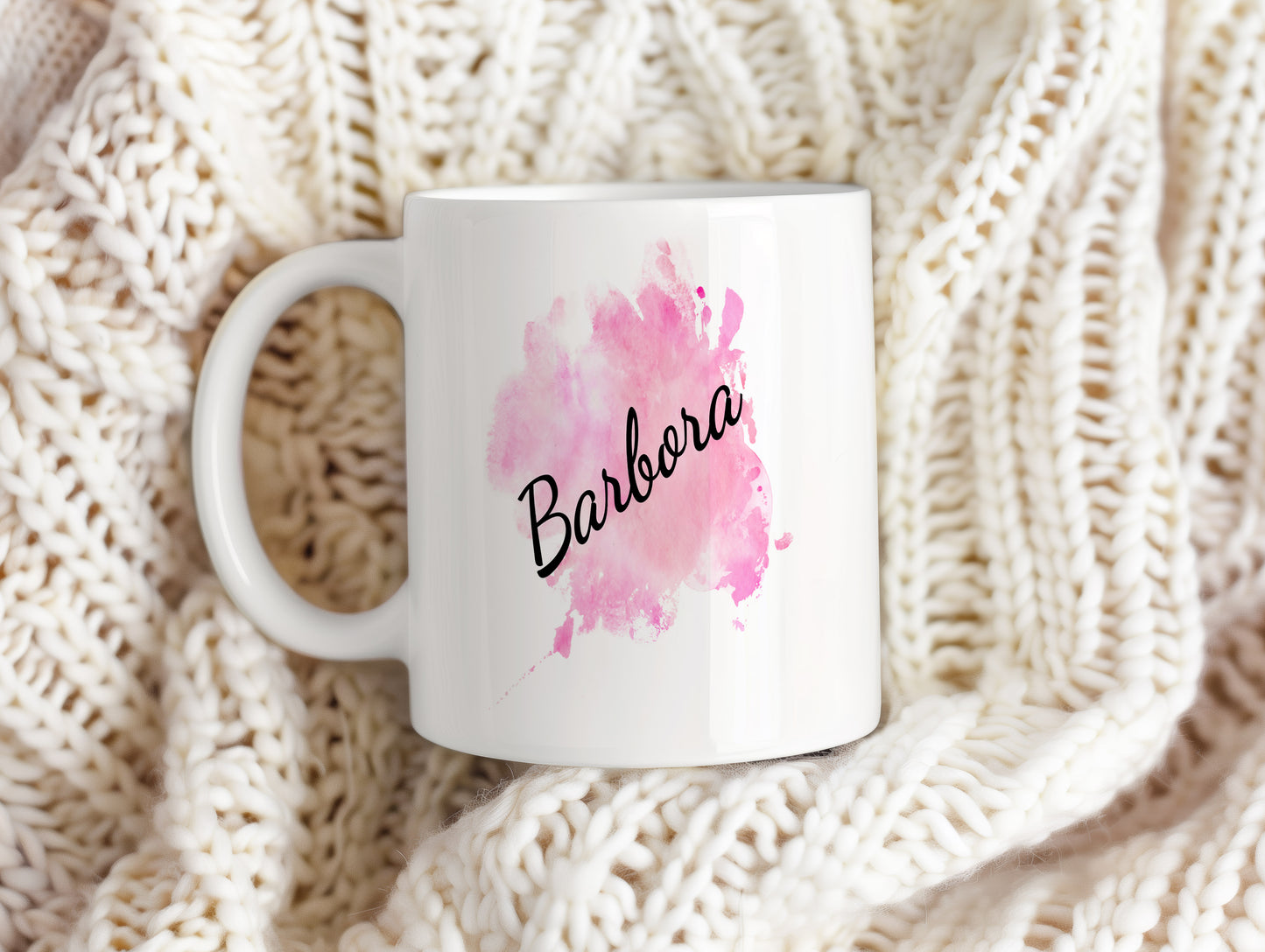 Hrnek se jménem Barbora – růžový akvarel