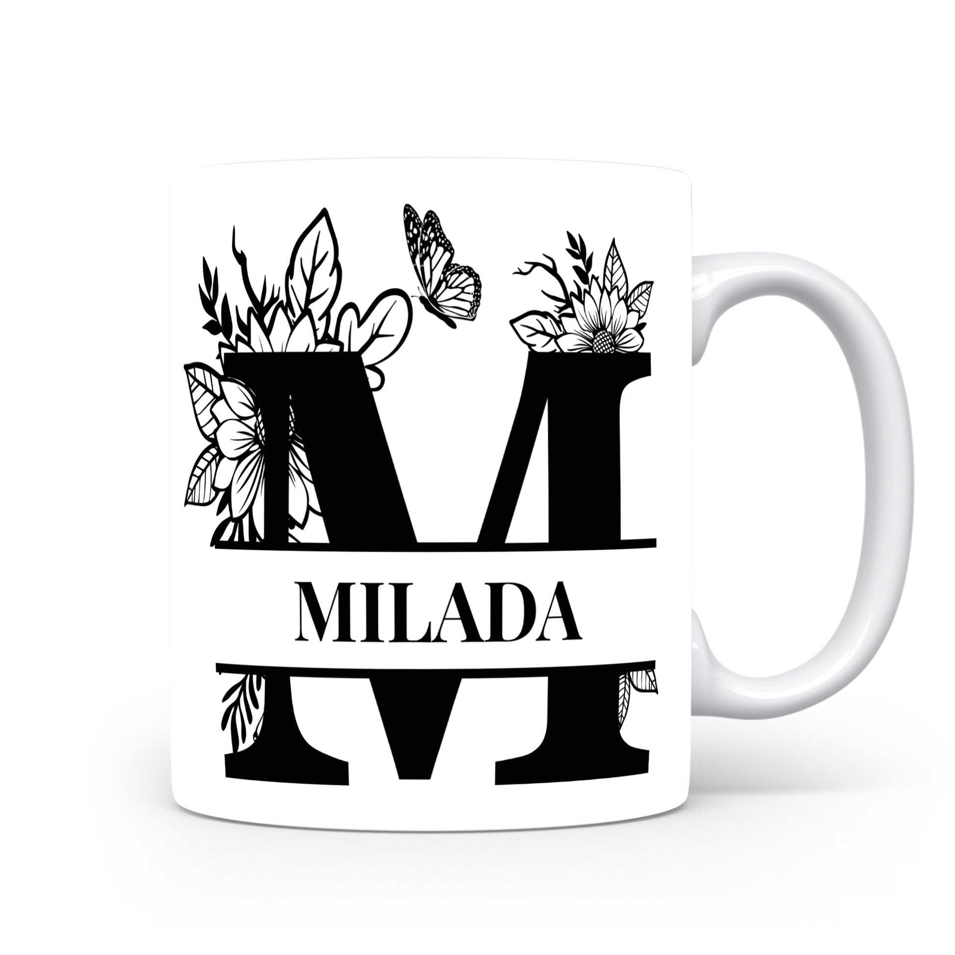Hrnek se jménem Milada | Květinový monogram