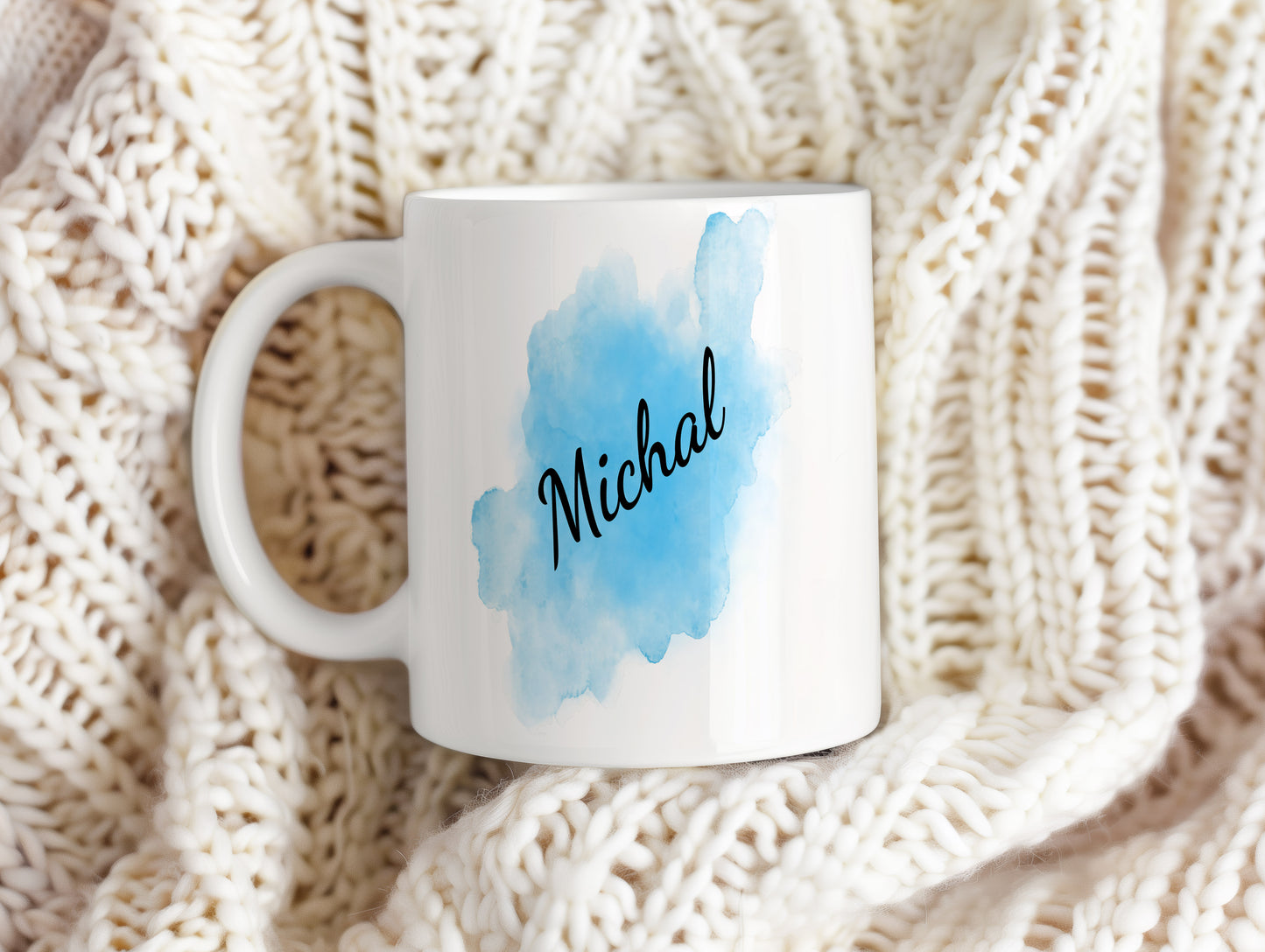 Hrnek se jménem Michal – modrý akvarel