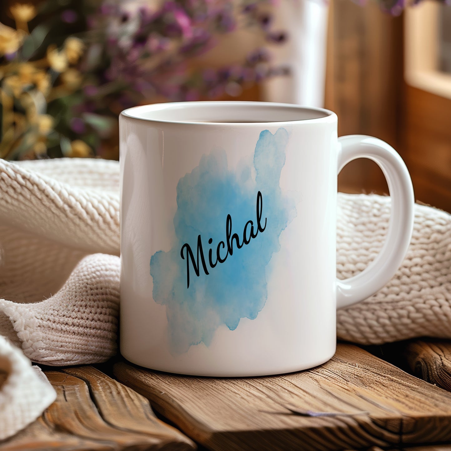 Hrnek se jménem Michal – modrý akvarel