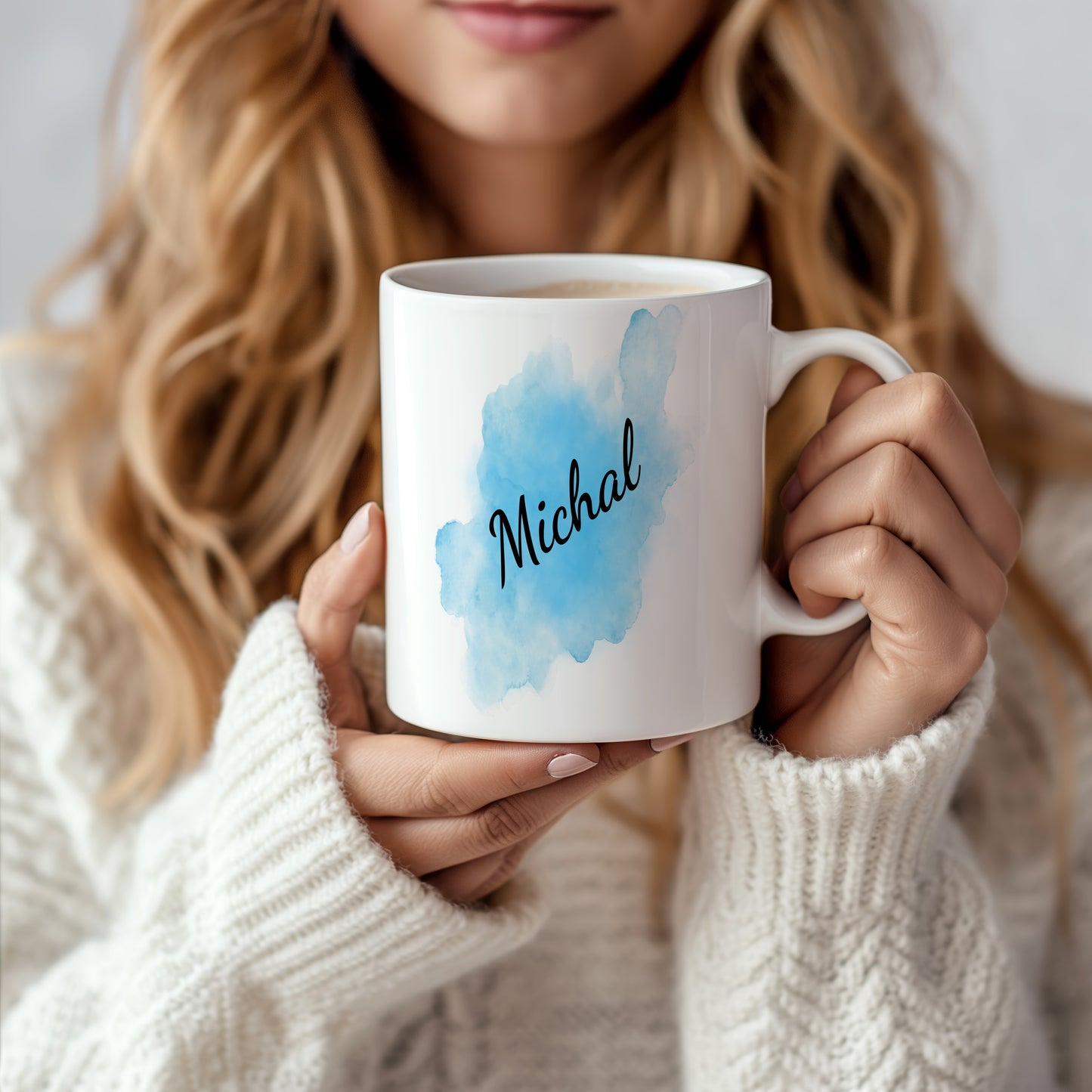 Hrnek se jménem Michal – modrý akvarel
