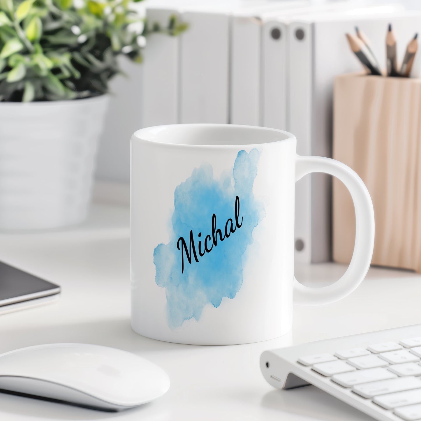 Hrnek se jménem Michal – modrý akvarel