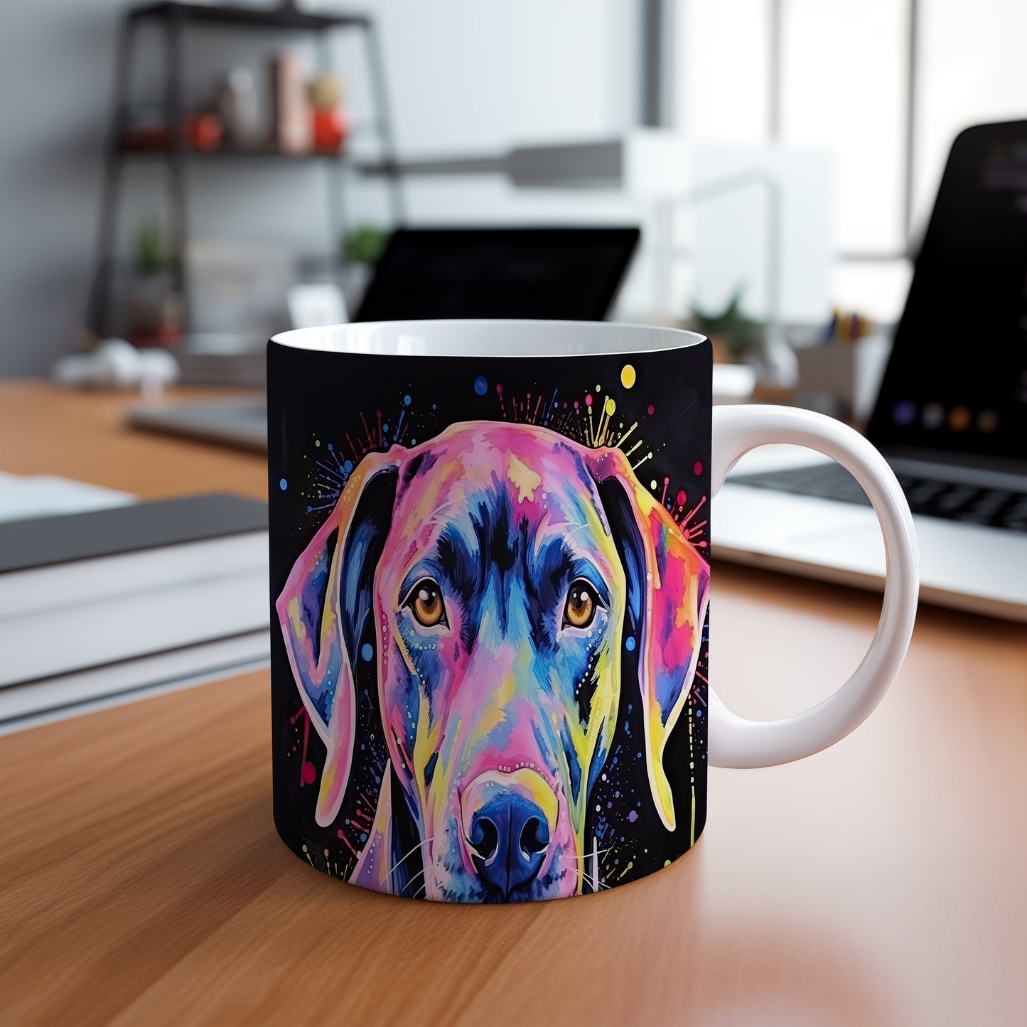 Hrnek s barevným retrívrem a kreativním designem