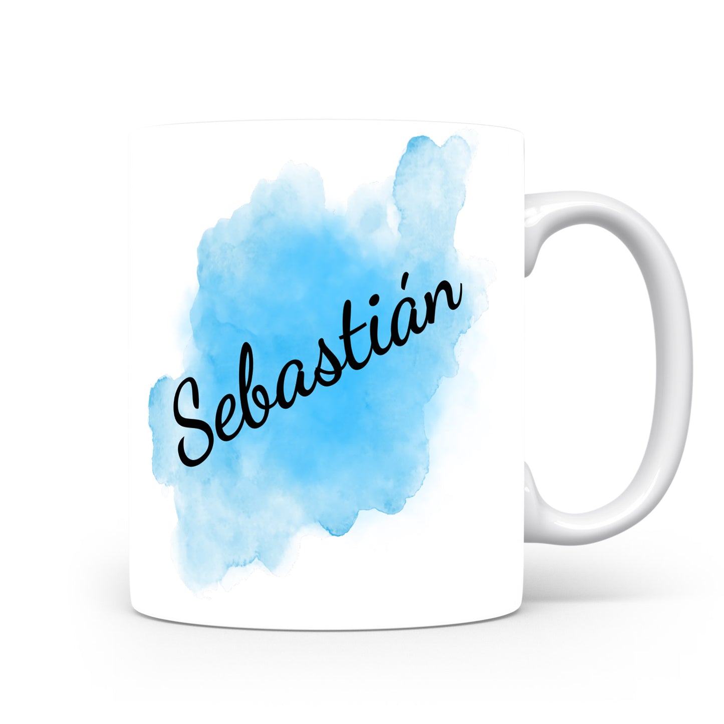 Hrnek se jménem Sebastián | Modrý akvarelový hrnek