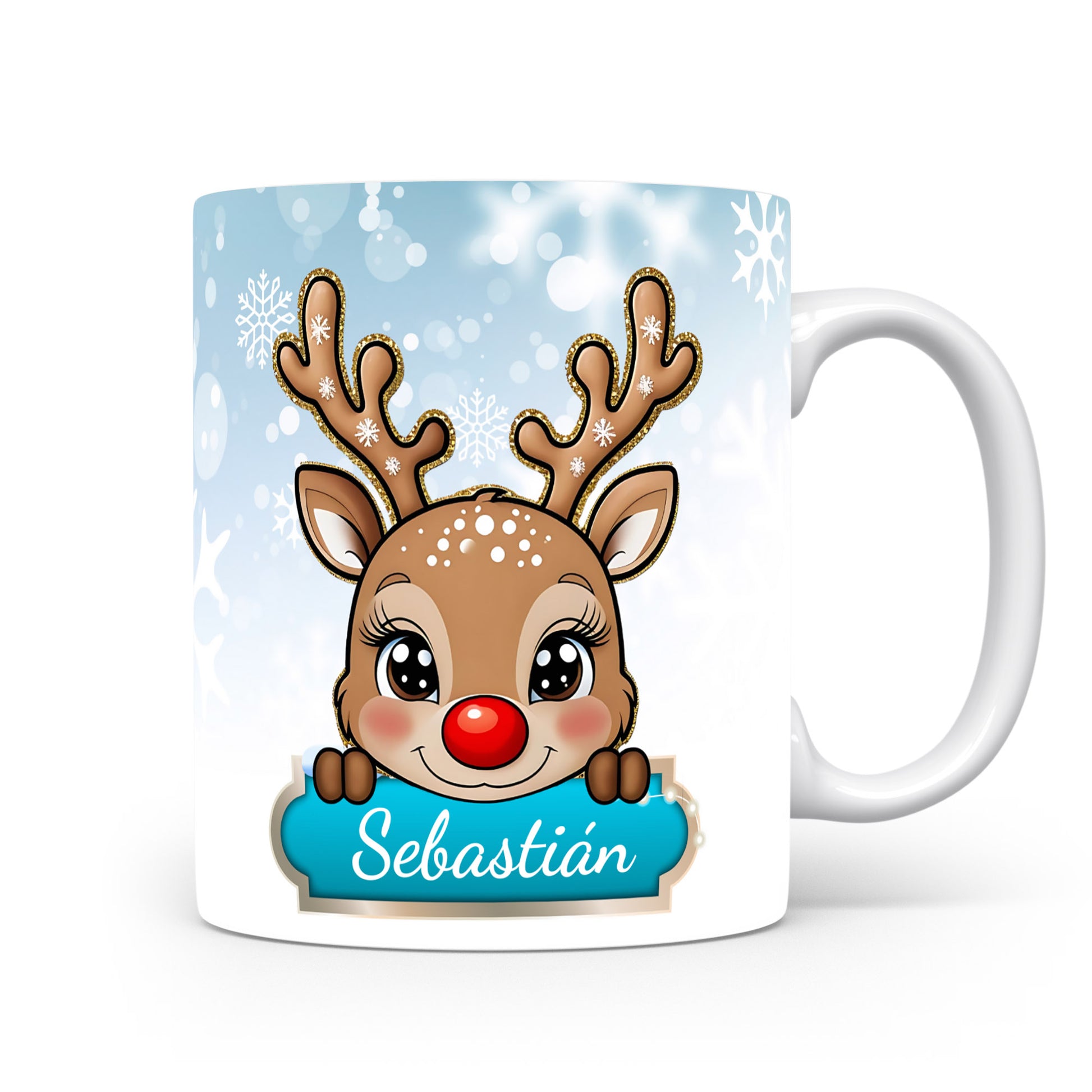 Dětský hrnek se jménem Sebastián | Sobí motiv pro kluky