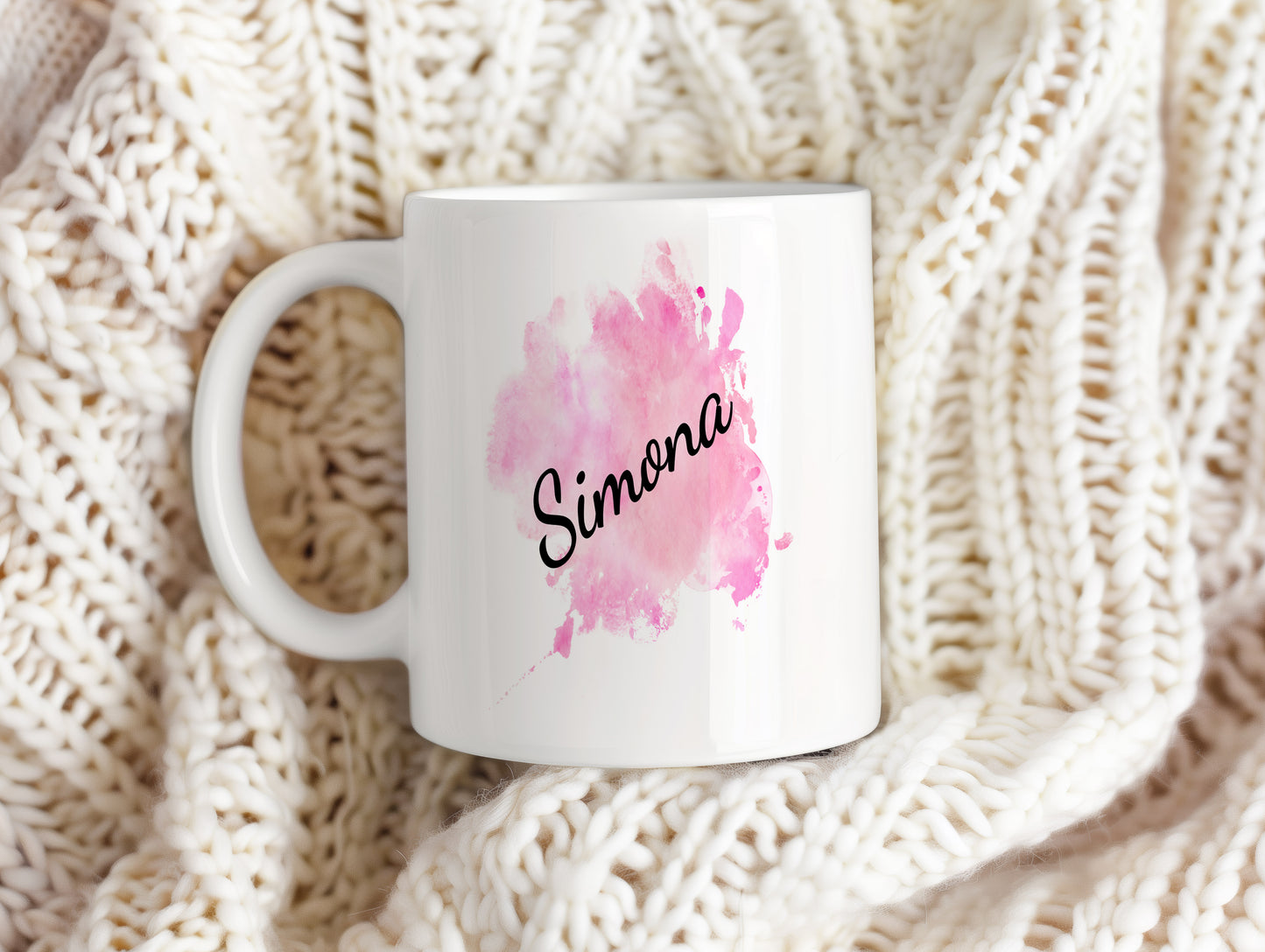 Hrnek se jménem Simona – růžový akvarel