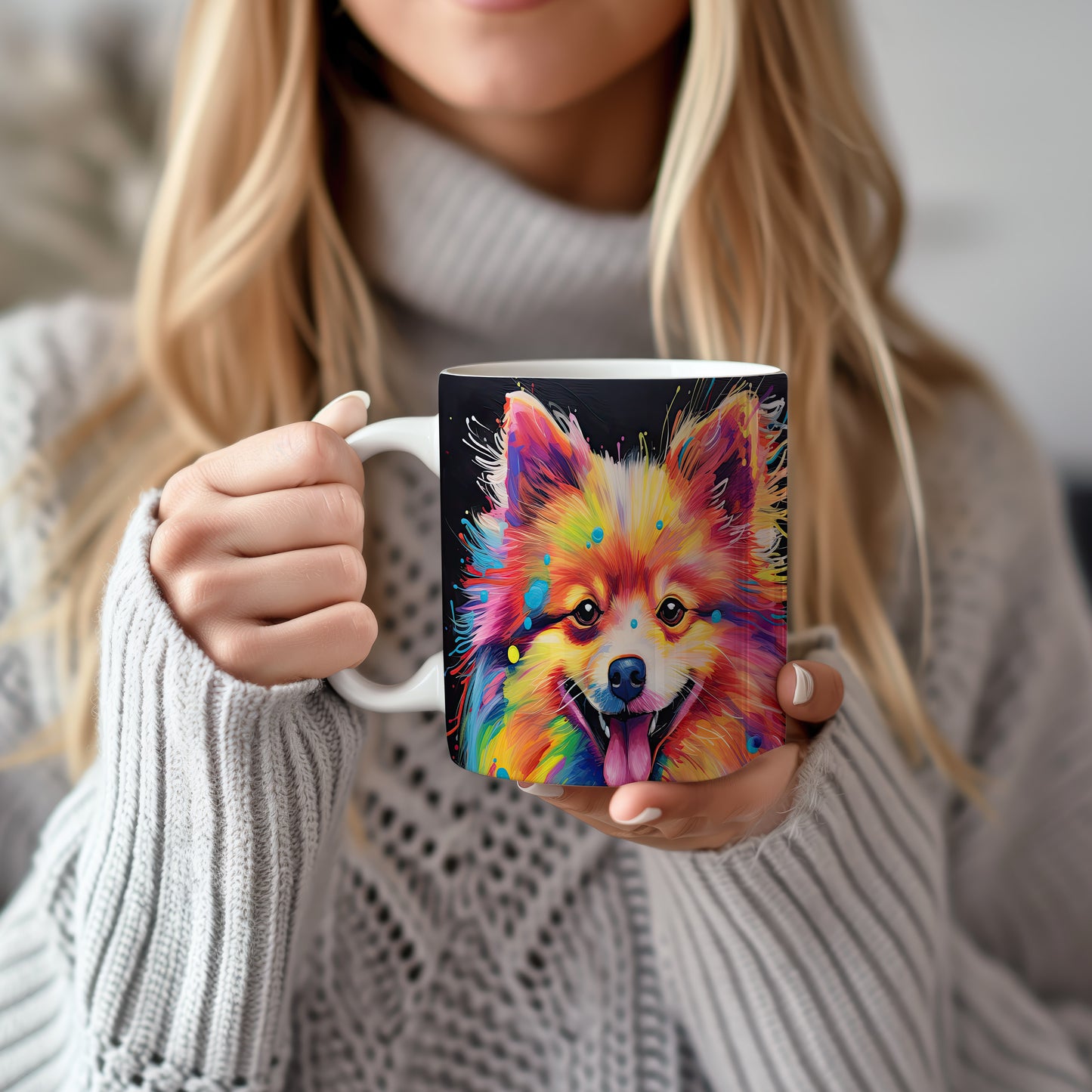 Hrnek s barevným pomeranianem a 3D efektem