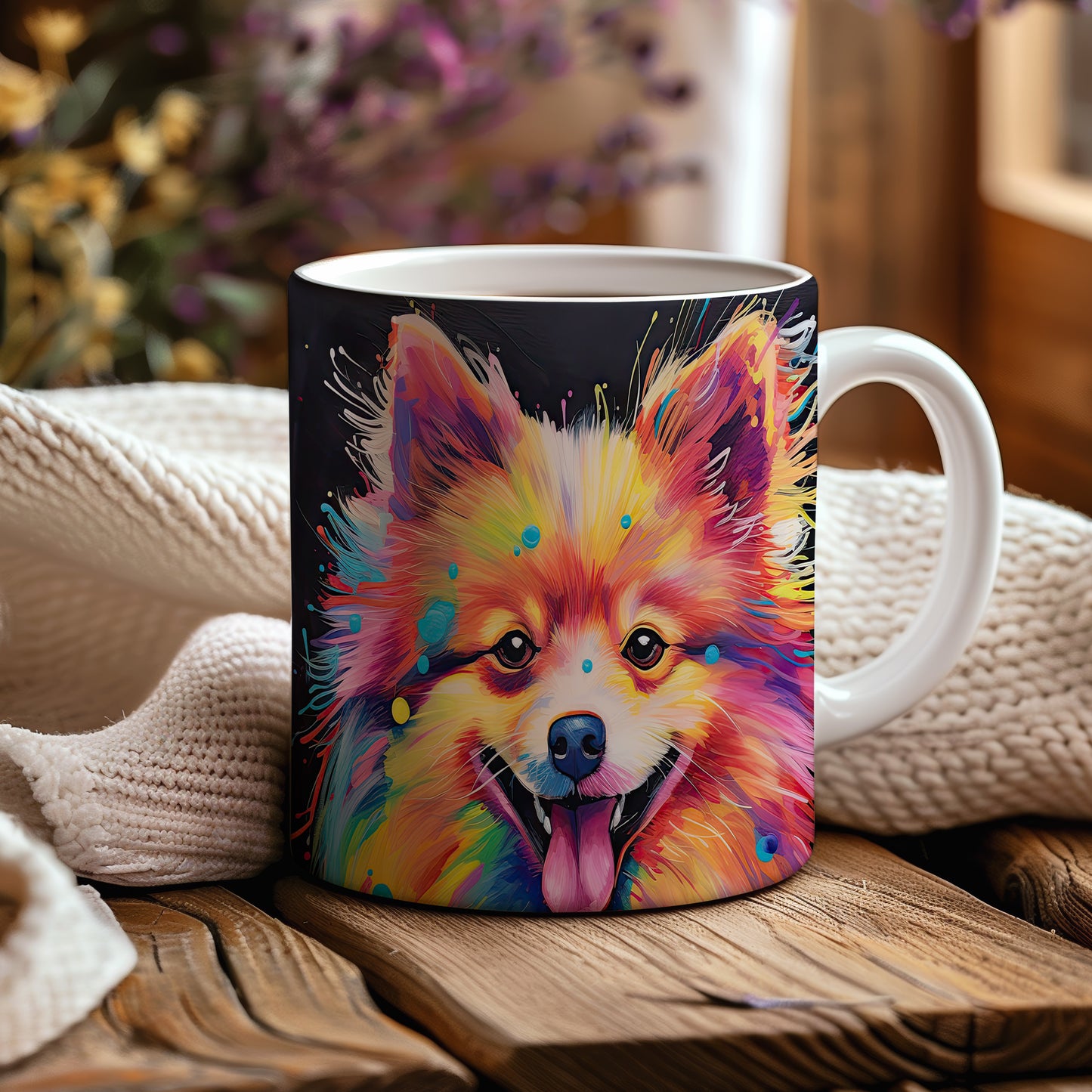 Hrnek s barevným pomeranianem a 3D efektem