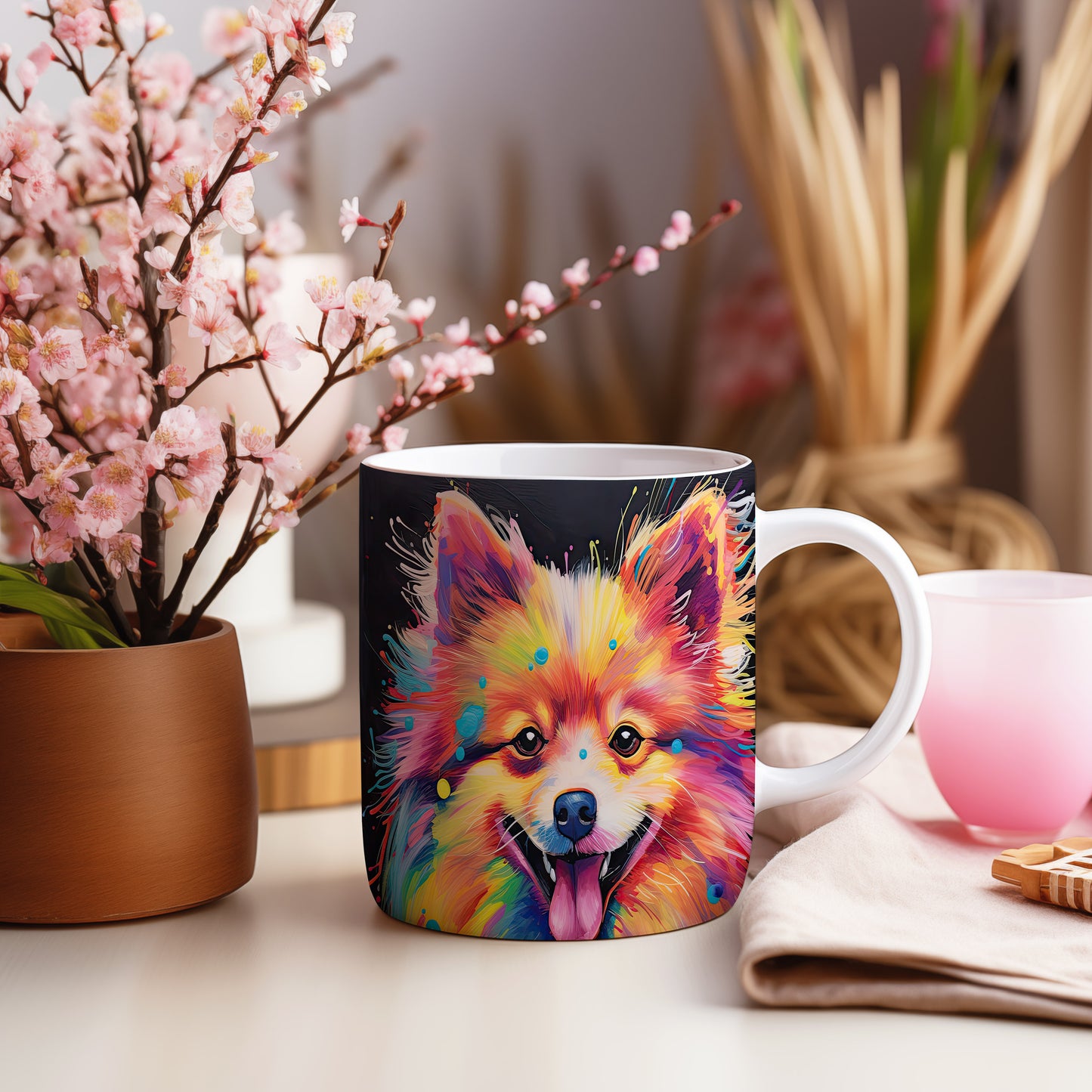 Hrnek s barevným pomeranianem a 3D efektem