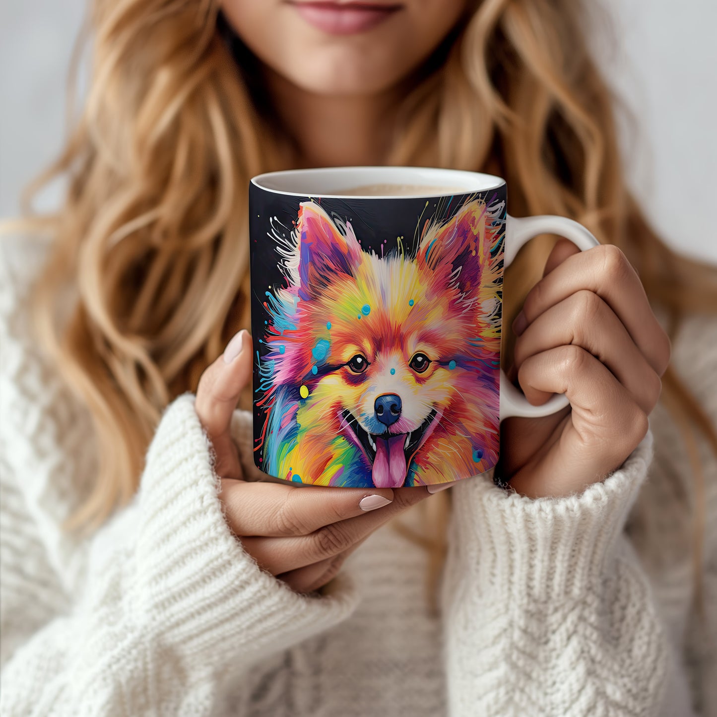 Hrnek s barevným pomeranianem a 3D efektem