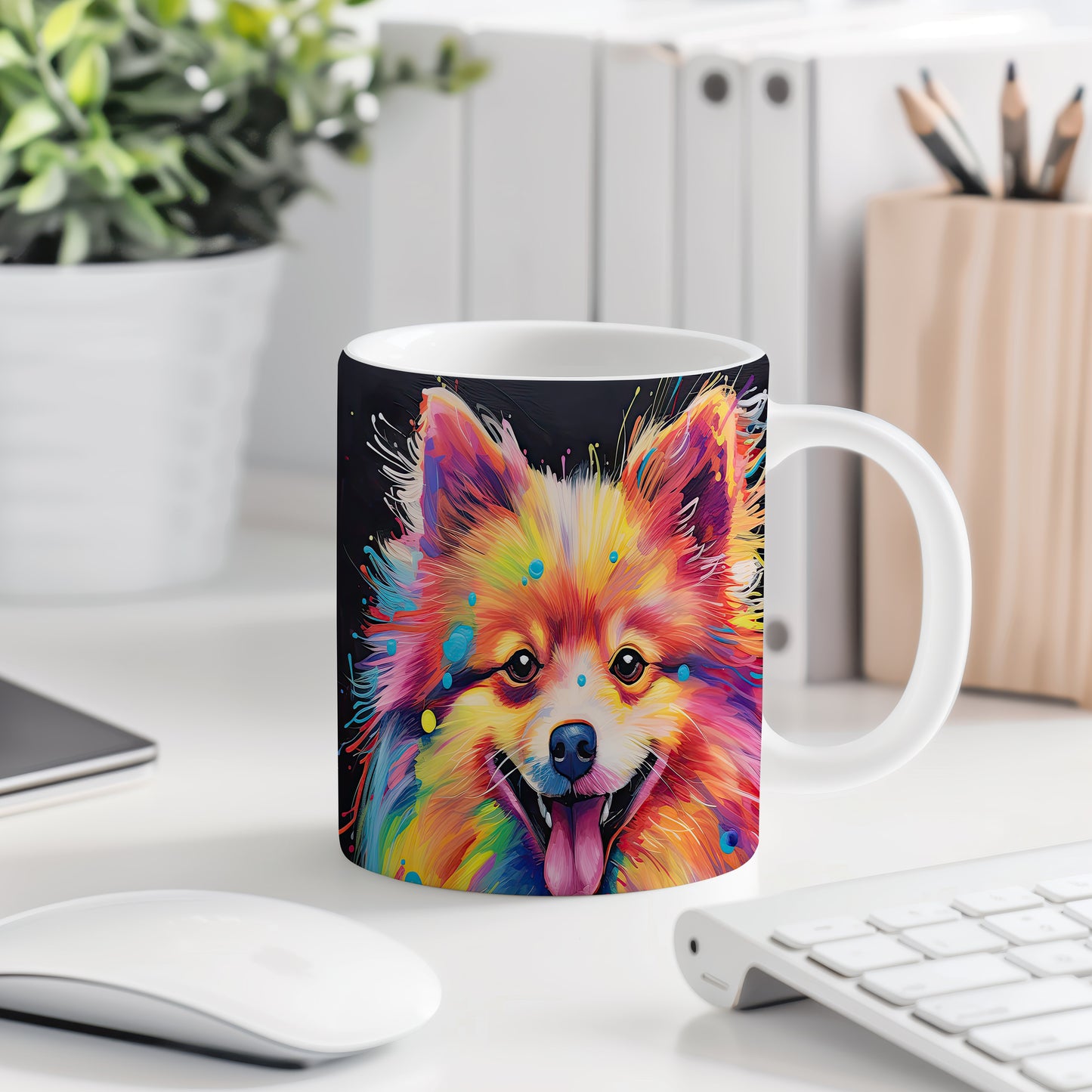 Hrnek s barevným pomeranianem a 3D efektem