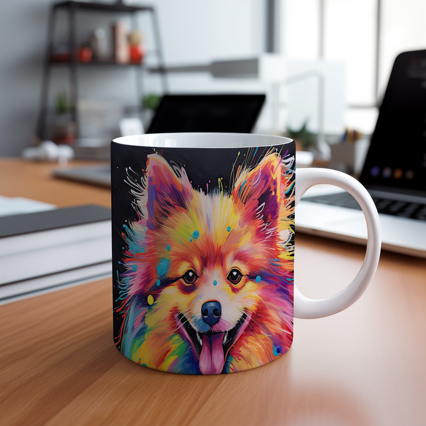 Hrnek s barevným pomeranianem a 3D efektem