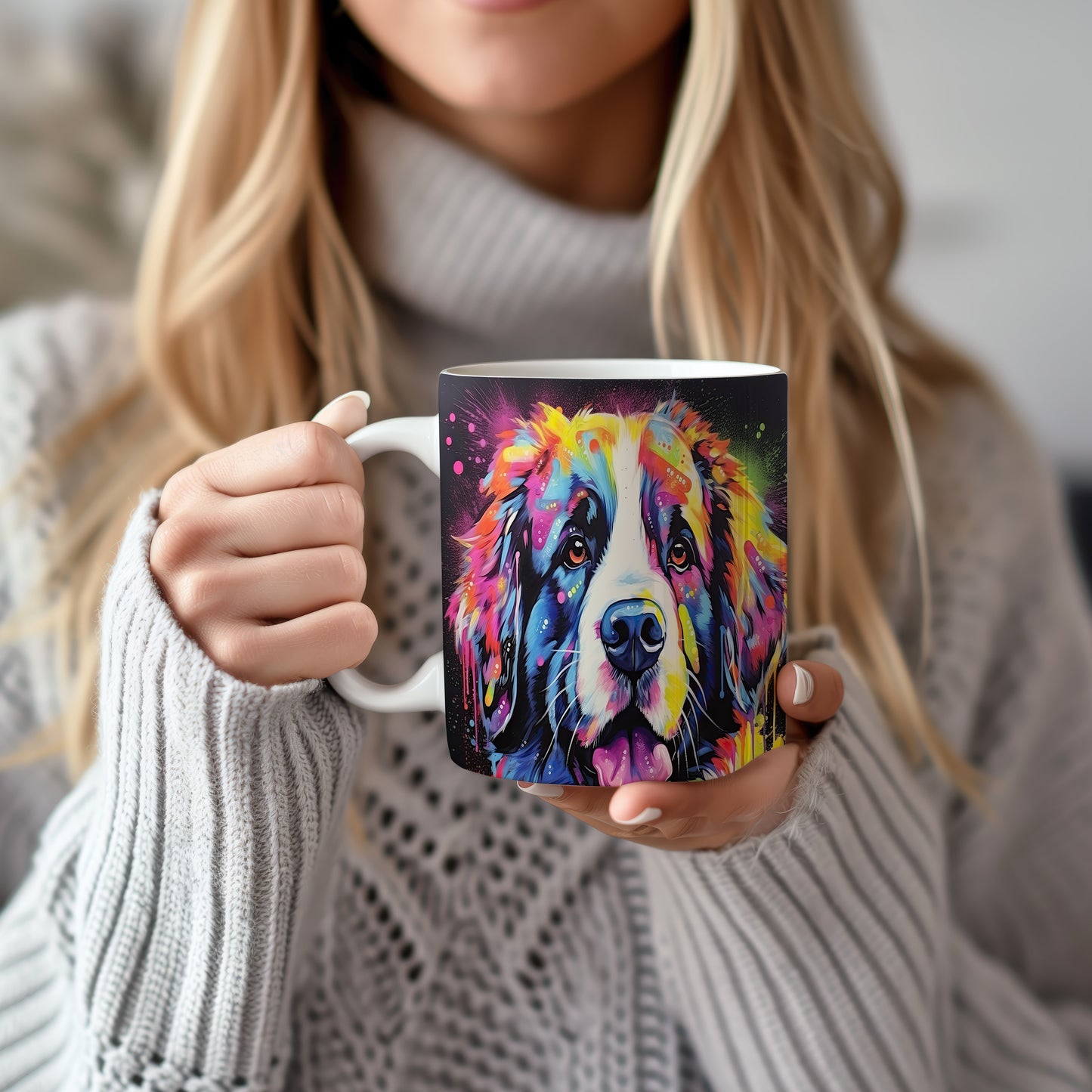Hrnek s bernským salašnickým psem v pop-art stylu