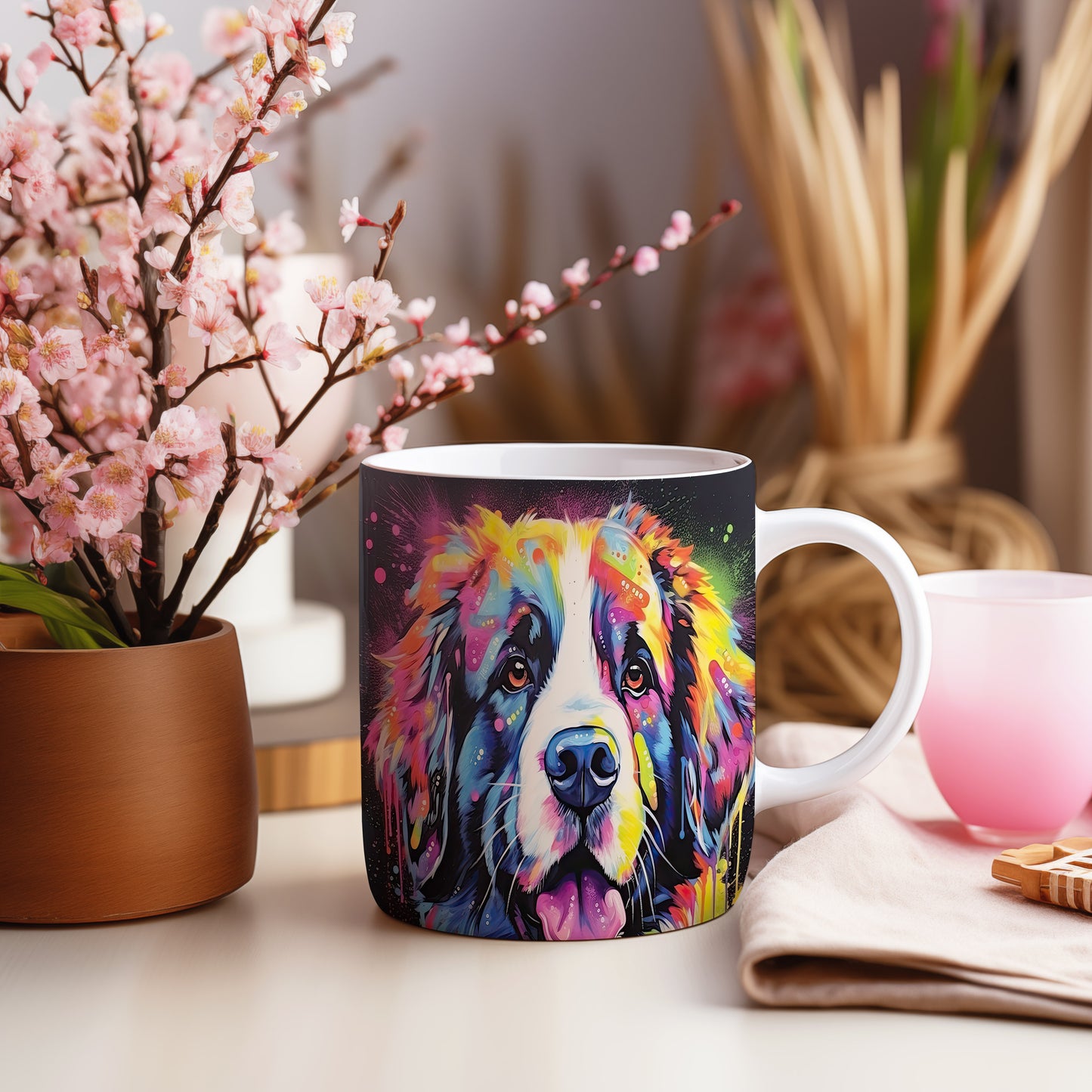 Hrnek s bernským salašnickým psem v pop-art stylu