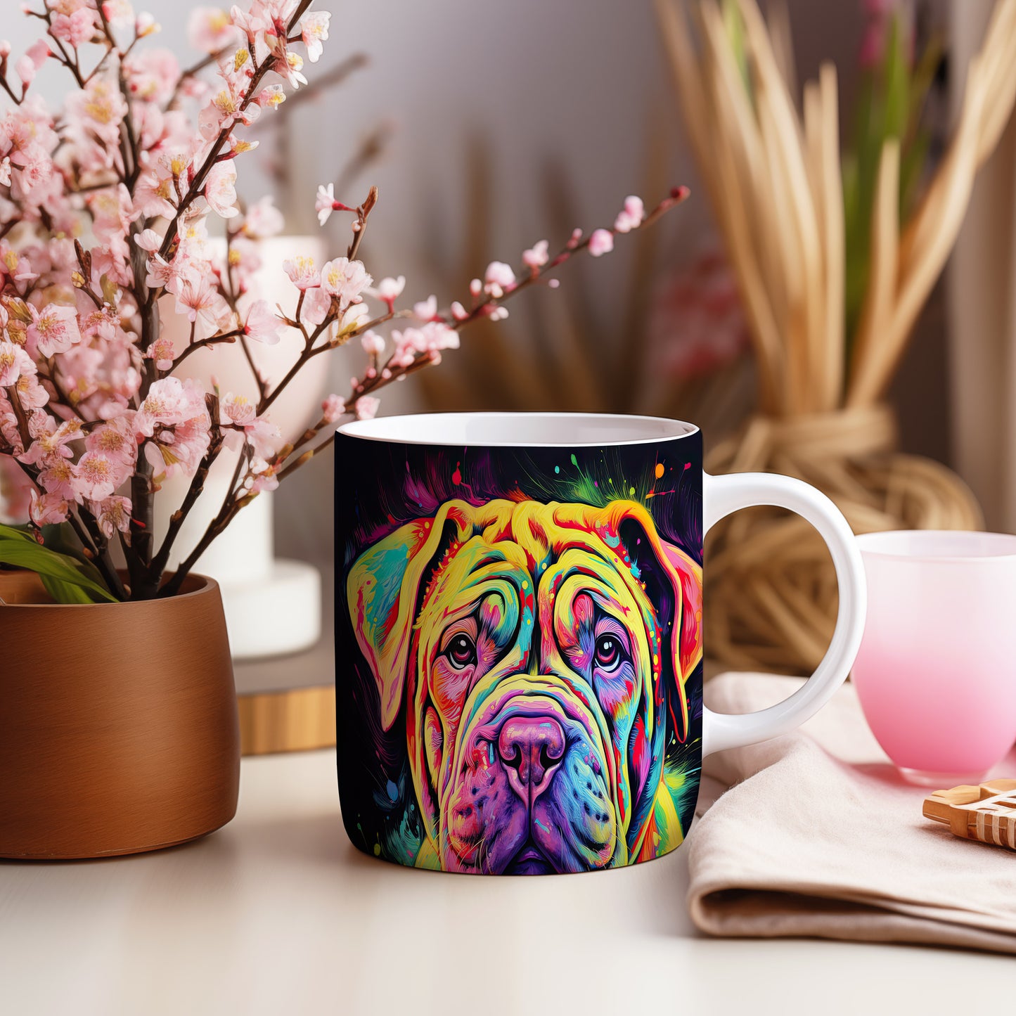 Hrnek s barevným motivem psa Shar Pei