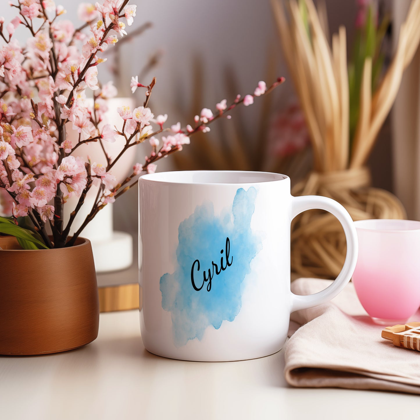 Hrnek se jménem Cyril – modrý akvarel