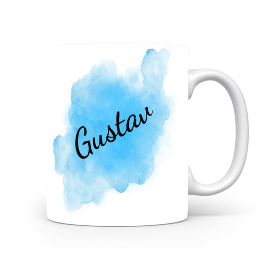 Hrnek se jménem Gustav | Modrý akvarelový hrnek