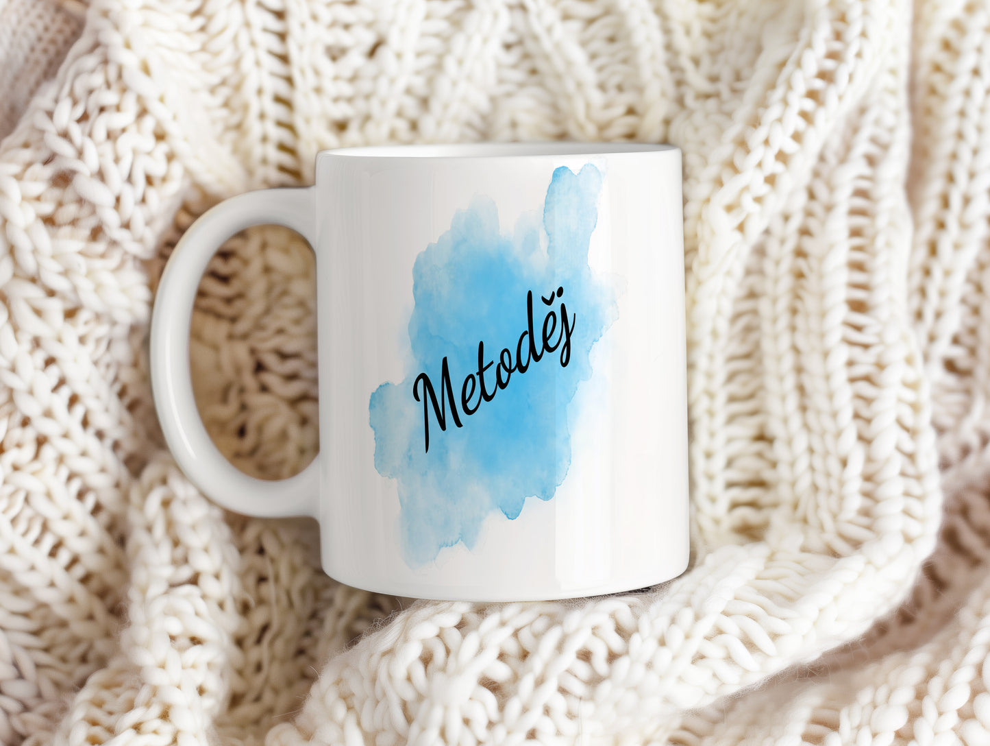Hrnek se jménem Metoděj – modrý akvarel