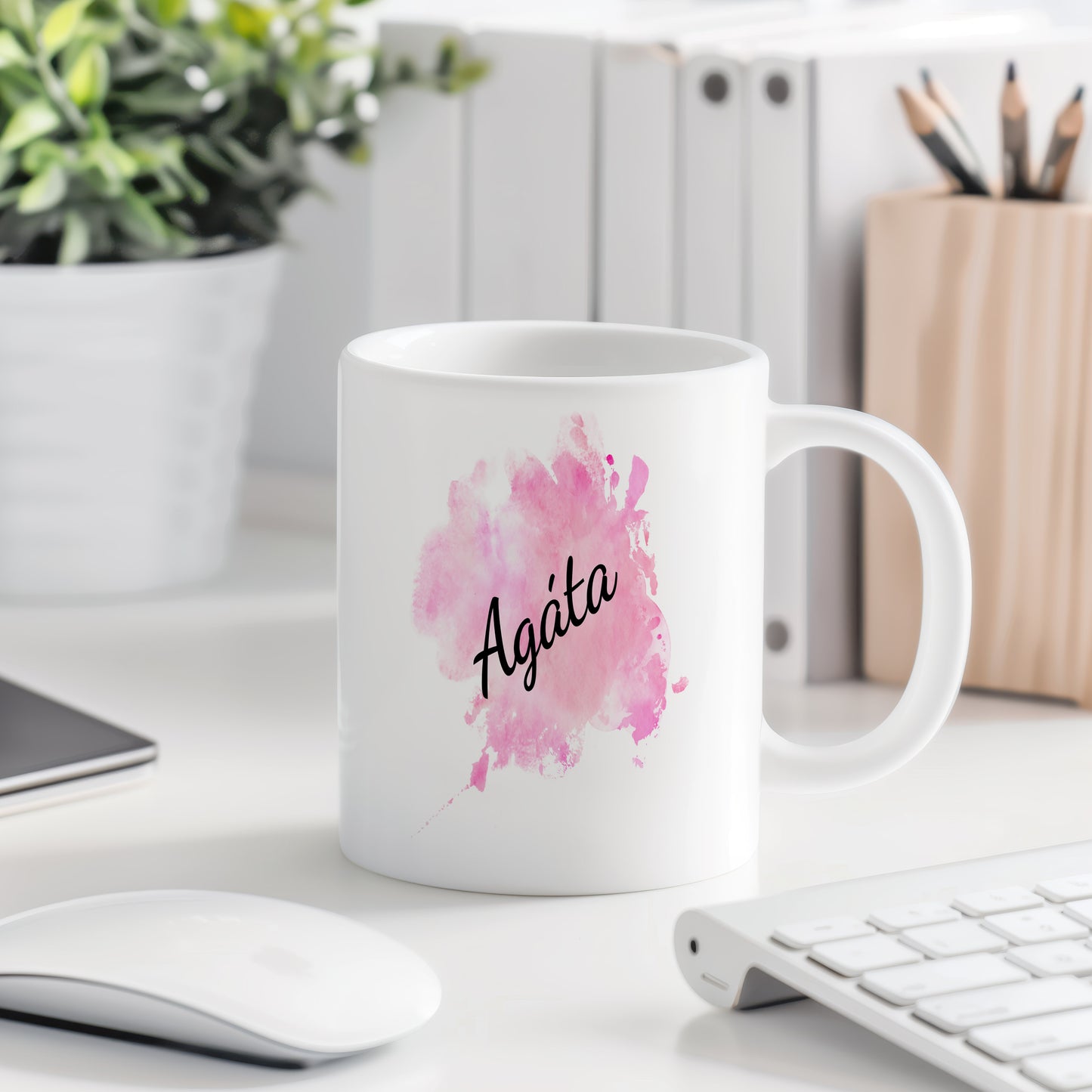 Hrnek se jménem Agáta – růžový akvarel