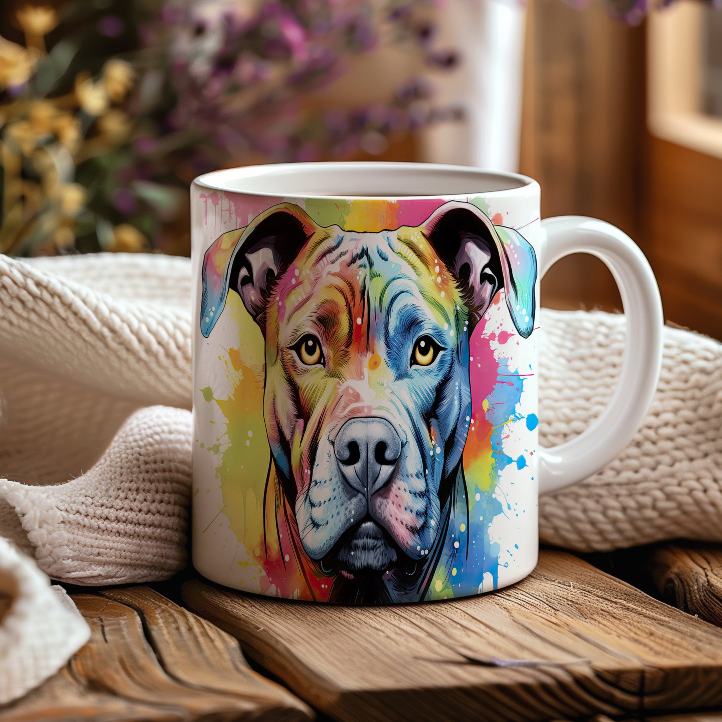 Hrnek americký pitbulteriér v duhových barvách