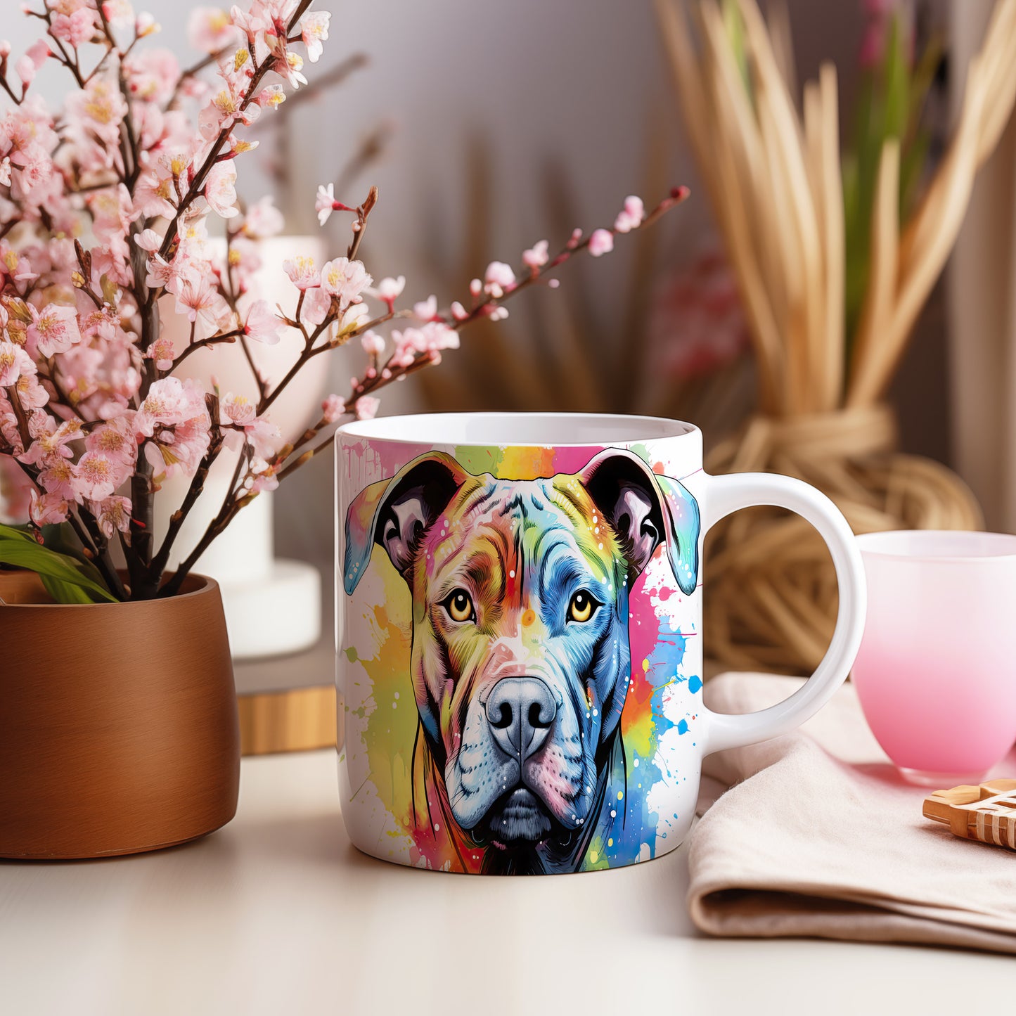 Hrnek americký pitbulteriér v duhových barvách