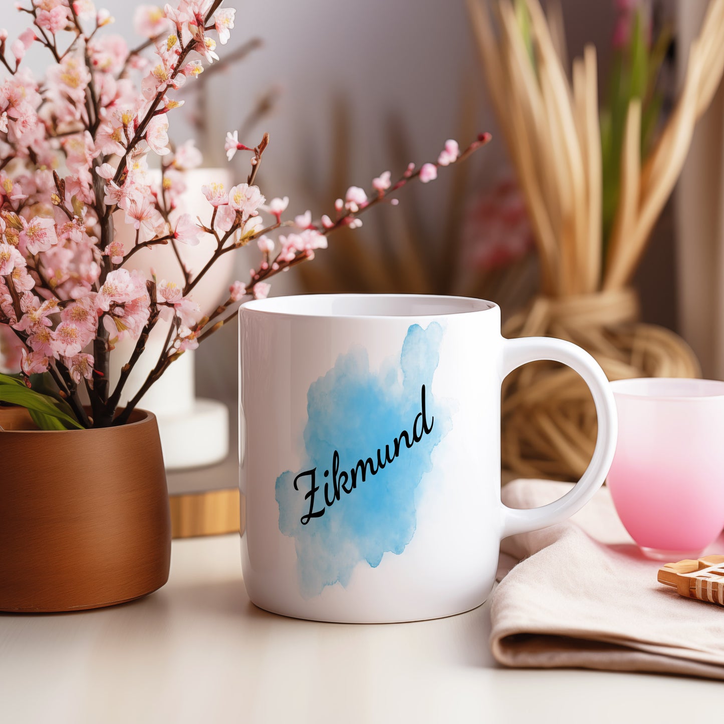 Hrnek se jménem Zikmund – modrý akvarel