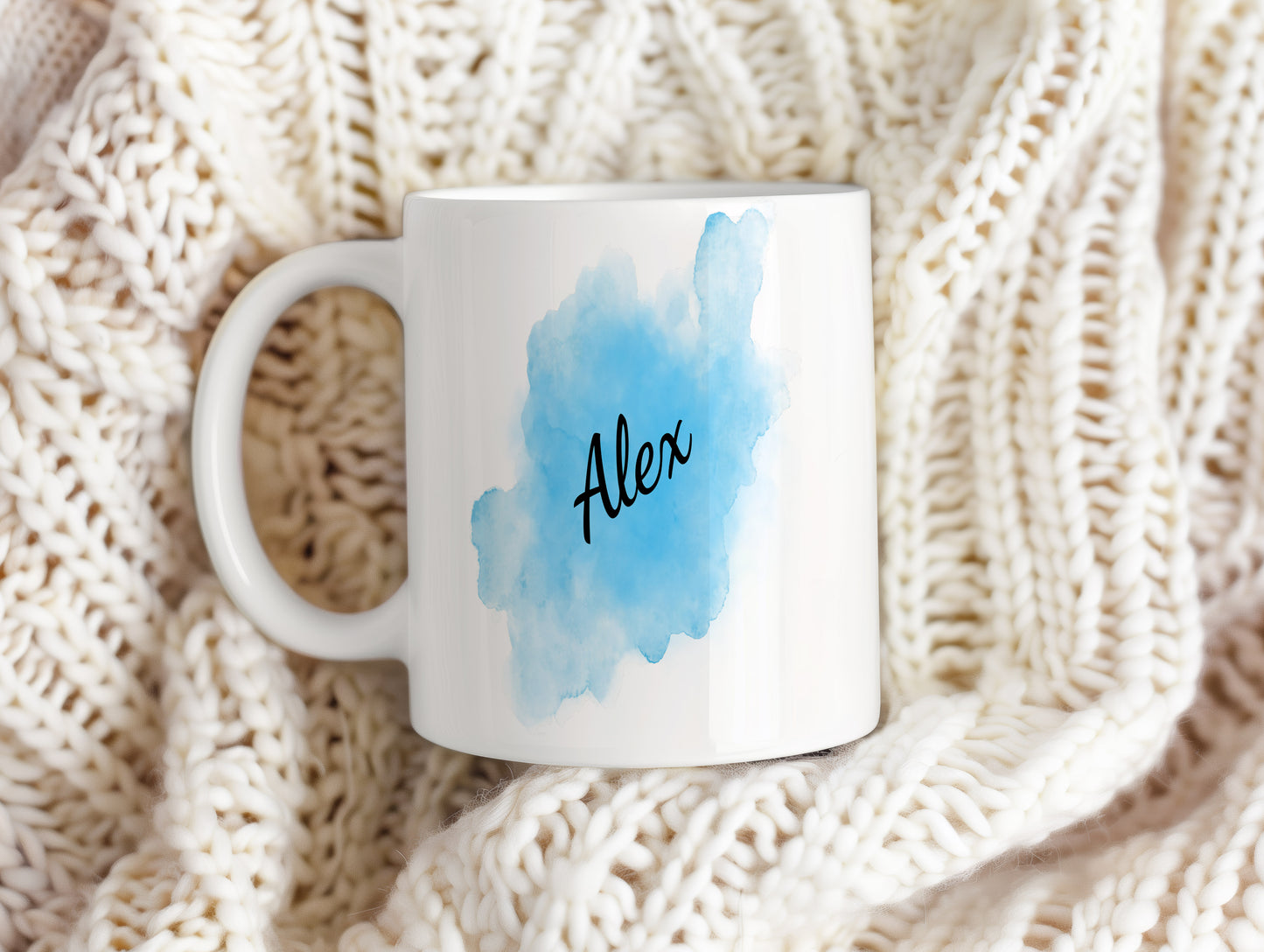 Hrnek se jménem Alex – modrý akvarel