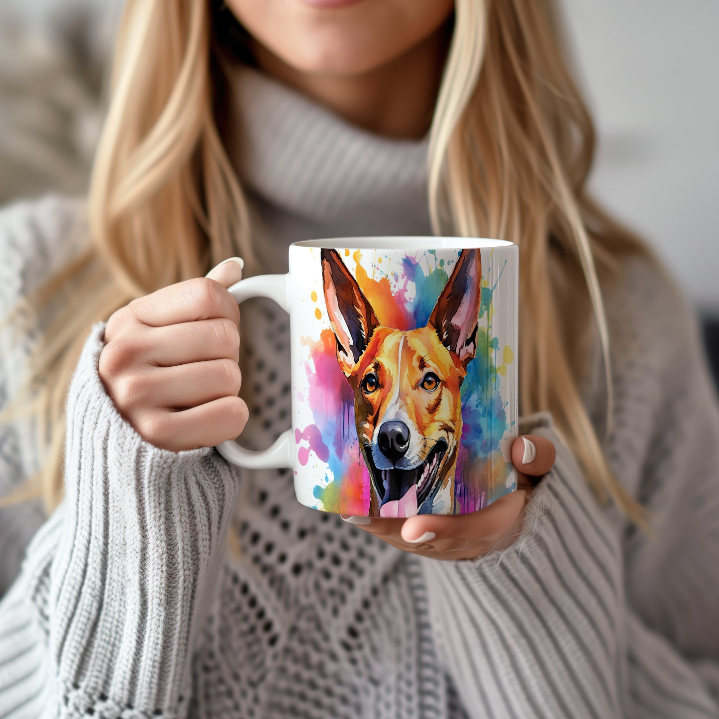 Hrnek s veselým obličejem basenji