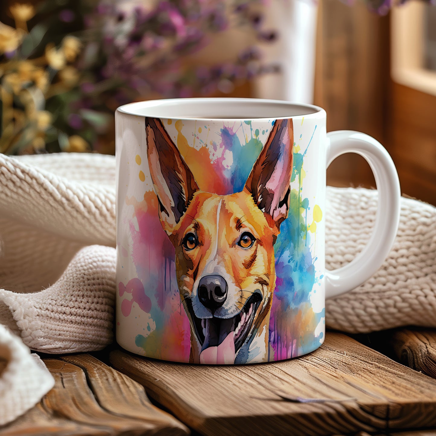 Hrnek s veselým obličejem basenji