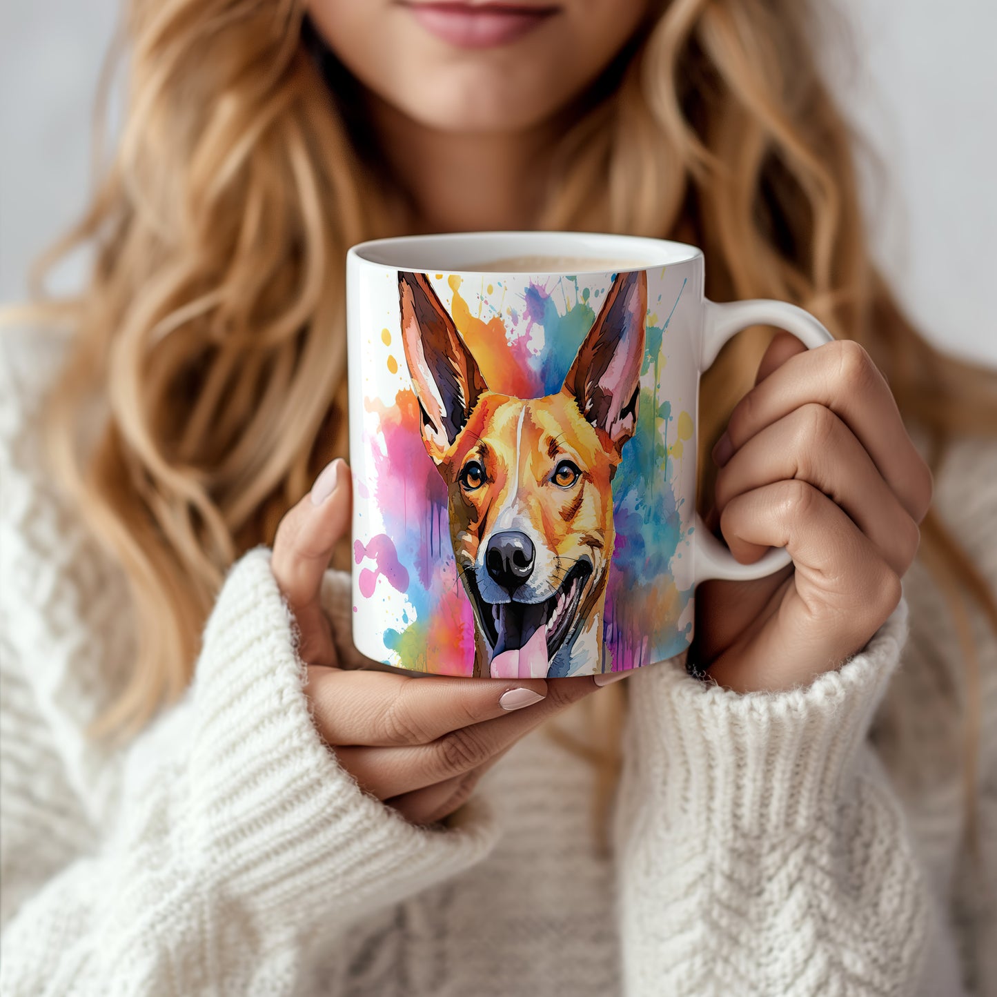 Hrnek s veselým obličejem basenji