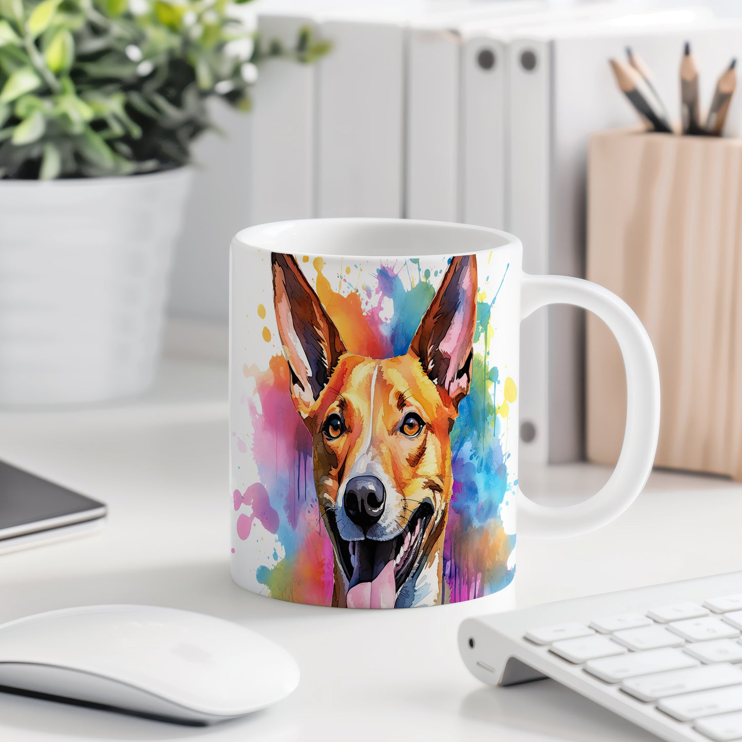 Hrnek s veselým obličejem basenji