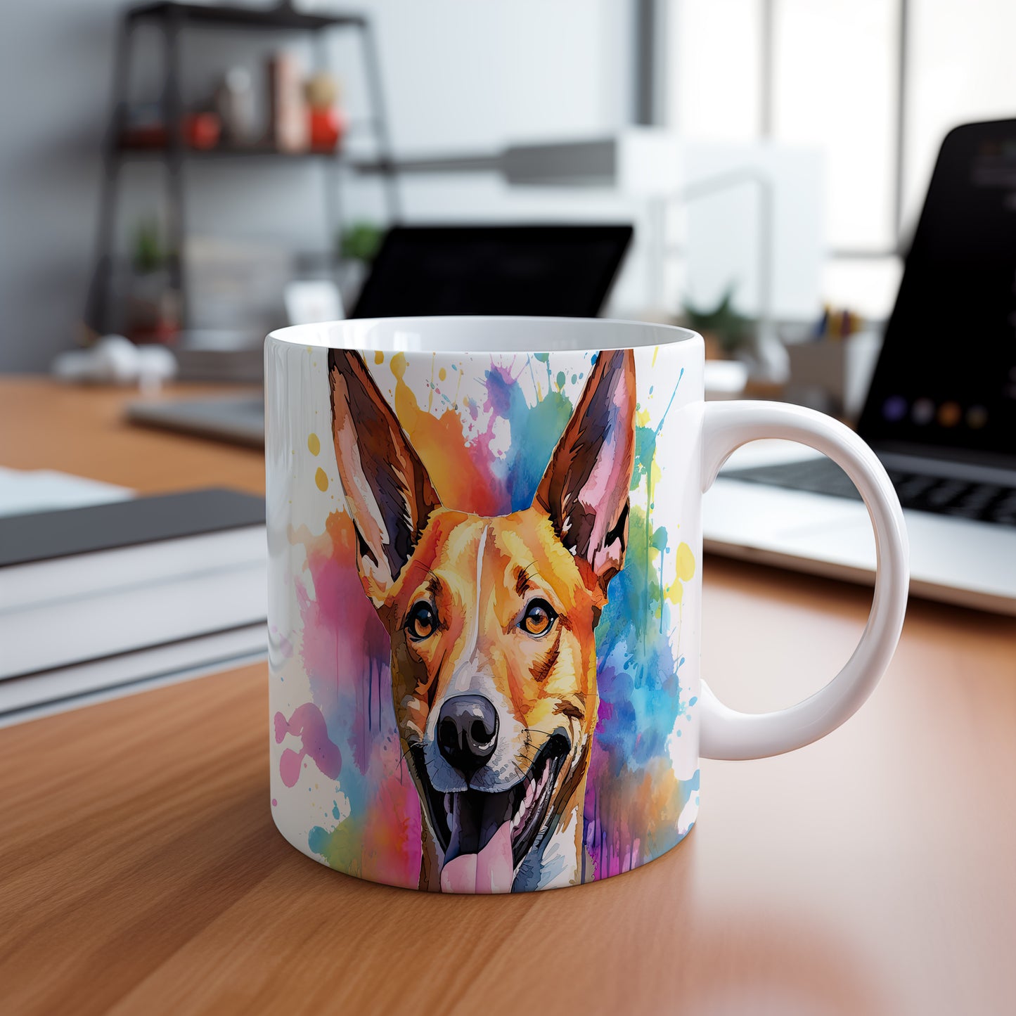 Hrnek s veselým obličejem basenji
