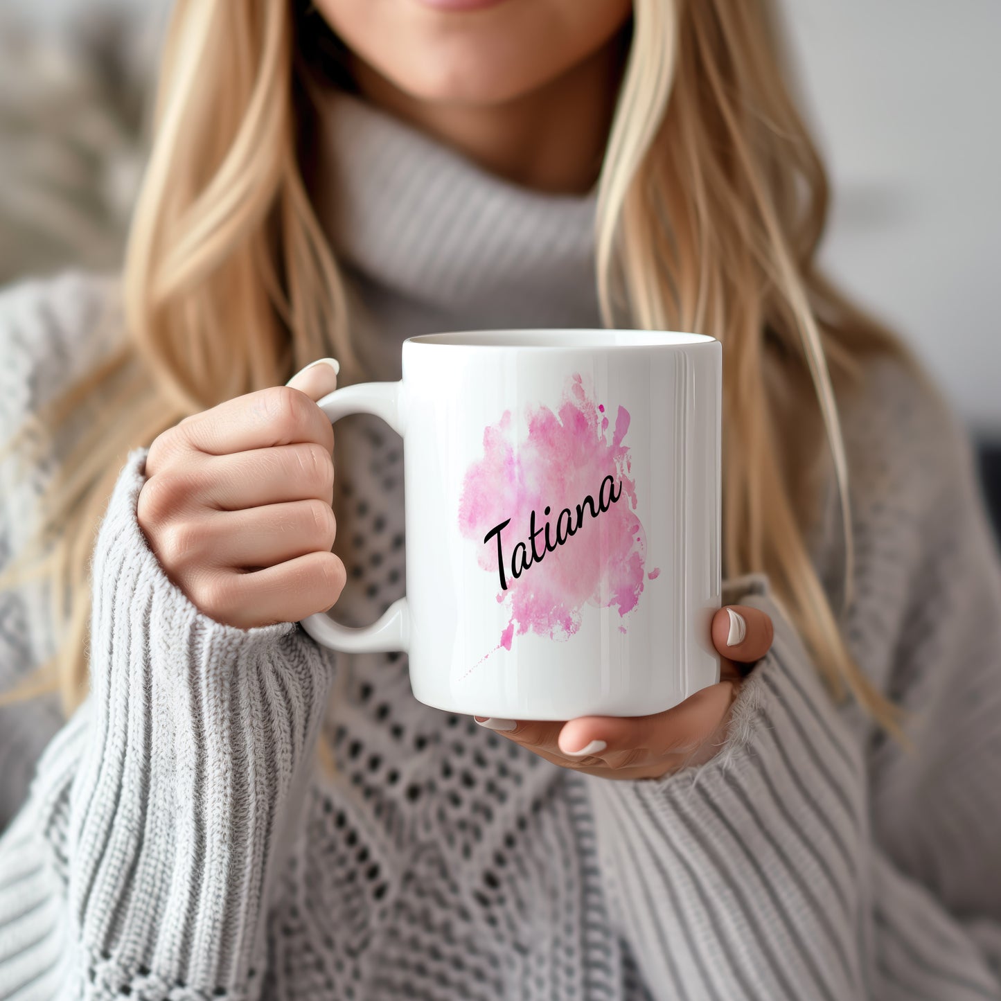 Hrnek se jménem Tatiana – růžový akvarel
